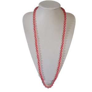 Round Bright Pink Satin Finish 10mm Lucite Bead Strand Silver Tone Clasp 36"